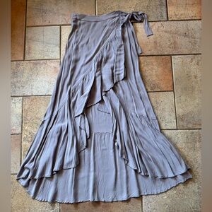 H&M Light Gray Ruffle Wrap Tie High Waisted Long Maxi Skirt Size 4